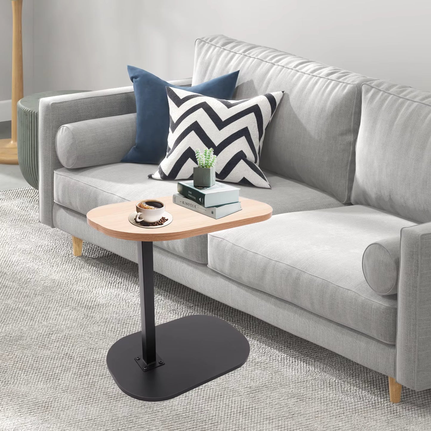 Table d’Appoint Réglable 45-80 cm – Petite Table en Forme C pour Salon, Lit ou Canapé