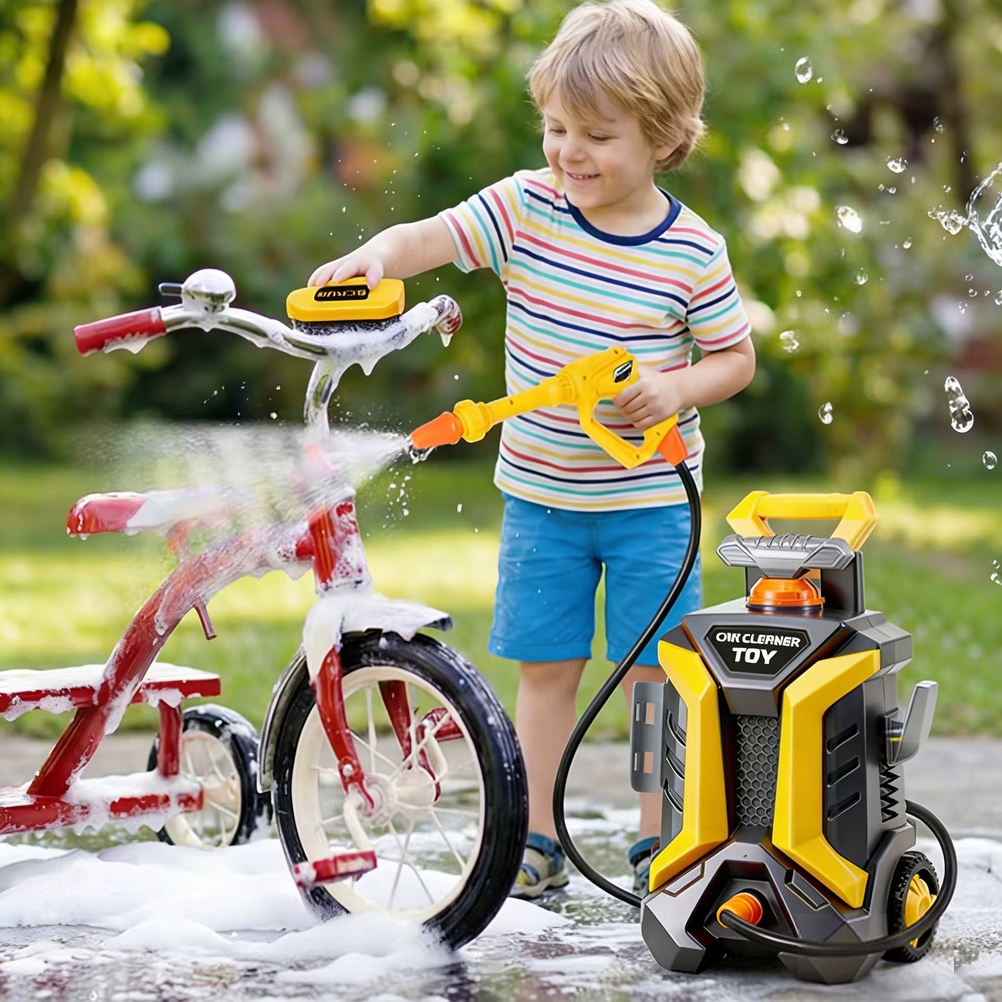 Kit de Lavage de Voiture pour Enfants avec Pistolet à Eau Manuel et Pompe – Jouet d'Imitation Nettoyage – Jeu de Rôle Extérieur – Cadeau Garçon et Fille