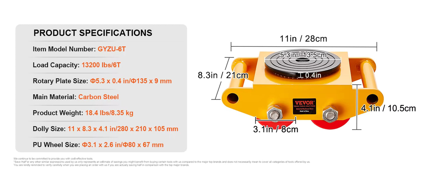 Chariot de Déplacement Industriel 6T – Roulettes 360° – Patin Tout Acier pour Machines & Palettes