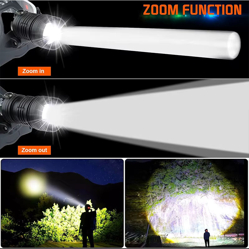 Lampe Frontale LED Rechargeable Haute Puissance – Phare de Travail Étanche pour Extérieur
