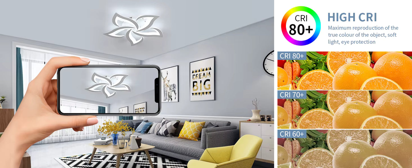 Plafonnier LED Design Pétale 60W 6750LM – Luminaire Moderne Blanc Froid 6500K