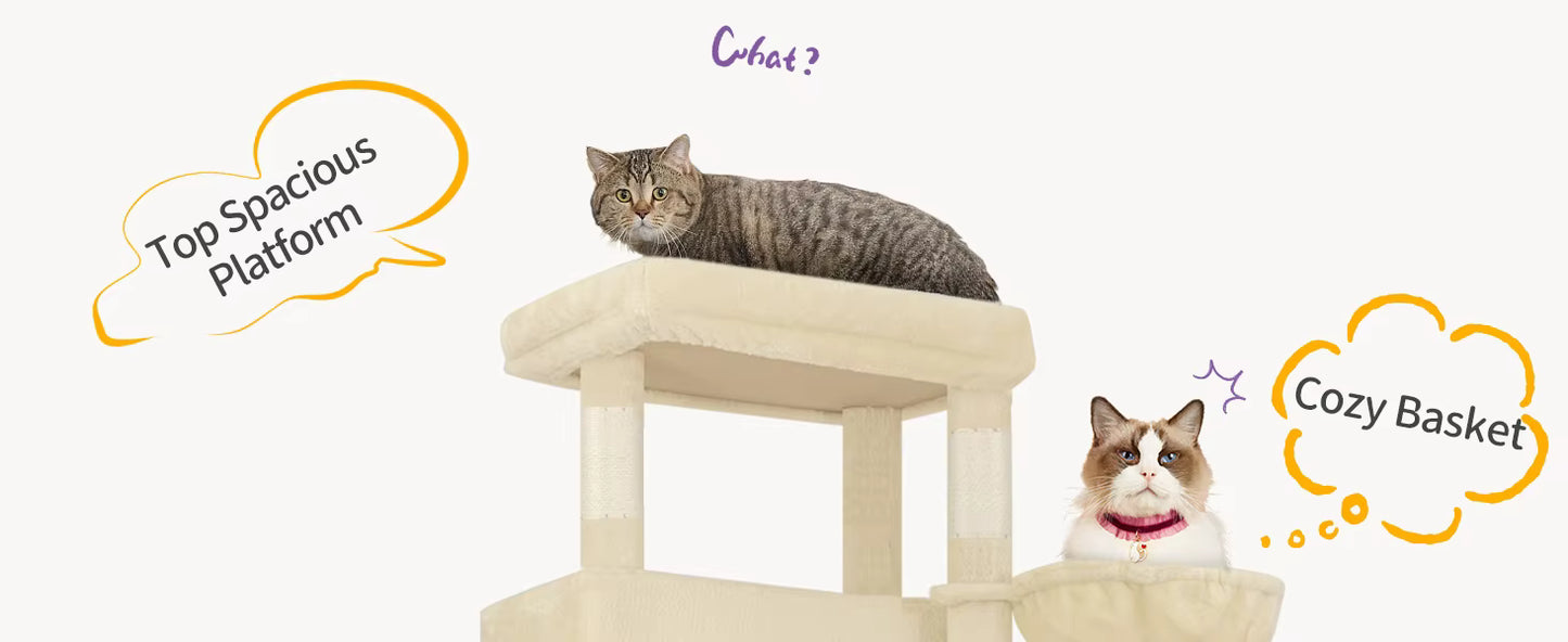 Grand Arbre à Chat 210 cm – Griffoir pour Chat avec Plateformes, Grottes et Hamac – Poteaux à Griffer – Arbre à Chat Stable pour Intérieur