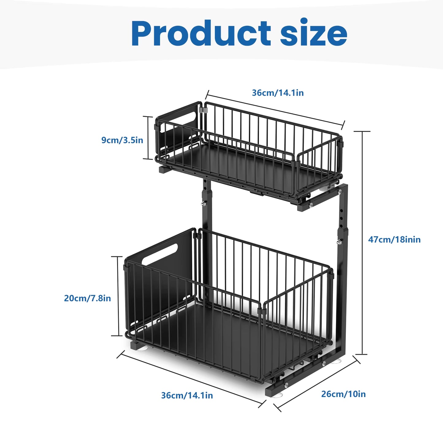 Organisateur extractible 2 niveaux avec tiroirs coulissants pour sous-évier