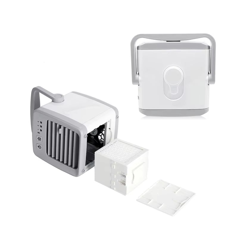 Mini Rafraîchisseur d’Air USB Portable – Ventilateur Refroidisseur Personnel Silencieux – Mini Climatiseur de Bureau Rechargeable – Refroidissement Été Maison Chambre Bureau – Blanc