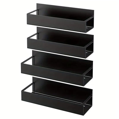 Lot de 4 Étagères Magnétiques de Rangement – Organisateur Métallique pour Réfrigérateur, Cuisine, Machine à Laver | Noir | Neuf