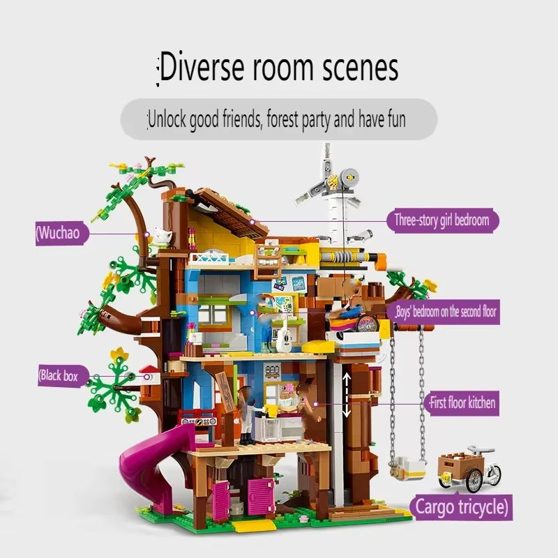 Cabane dans Arbre 1114 Pièces Blocs de Construction – Maison Nature avec Toboggan – Jeu Créatif Enfant – Cadeau Fille Garçon –