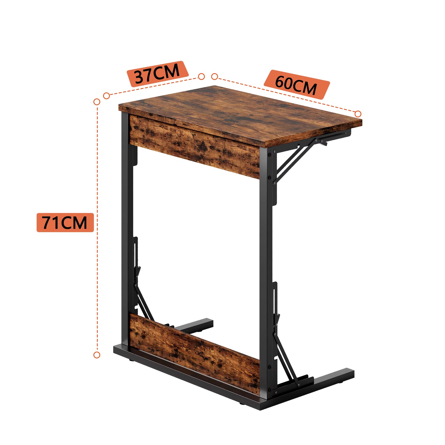 Table basse pliante avec cadre en métal et pieds réglables – Table d’ordinateur pratique pour salon, chambre et bureau – 60 x 37 x 71 cm