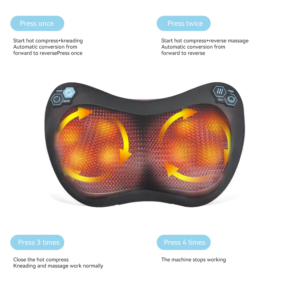 Masseur cervical électrique avec chaleur – Coussin de massage du cou à vibration et pétrissage profond – Épaules et corps