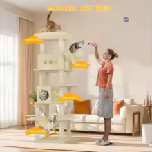 Grand Arbre à Chat 210 cm – Griffoir pour Chat avec Plateformes, Grottes et Hamac – Poteaux à Griffer – Arbre à Chat Stable pour Intérieur