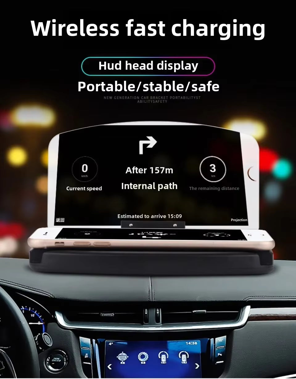 Support Téléphone Voiture HUD avec Chargement Sans Fil – Projecteur Navigation Tête Haute