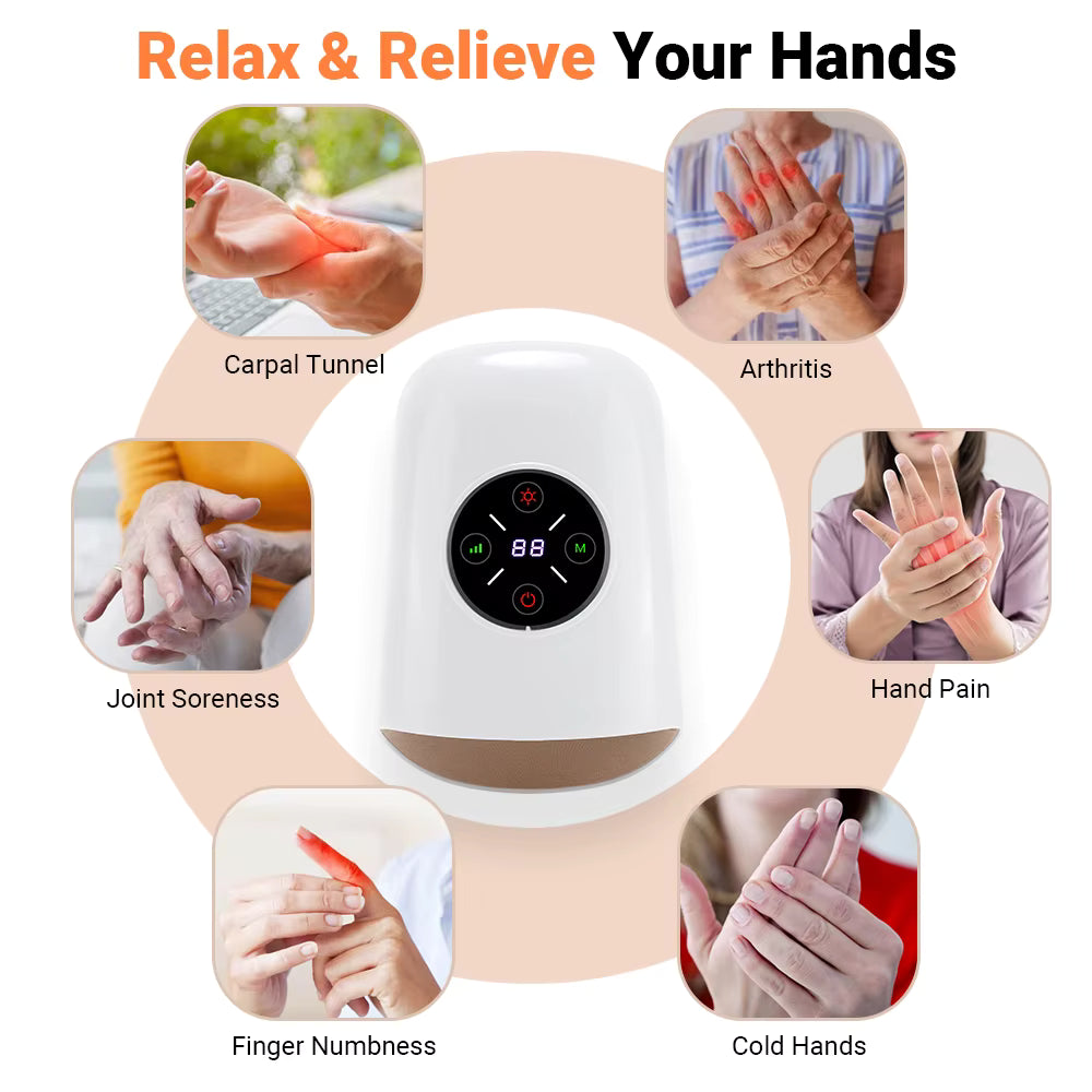 Masseur de Main Électrique Intelligent Airbag – 3 Modes, Chaleur, Compression, Sans Fil, Relaxation & Soulagement des Douleurs