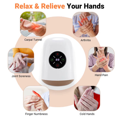 Masseur de Main Électrique Intelligent Airbag – 3 Modes, Chaleur, Compression, Sans Fil, Relaxation & Soulagement des Douleurs