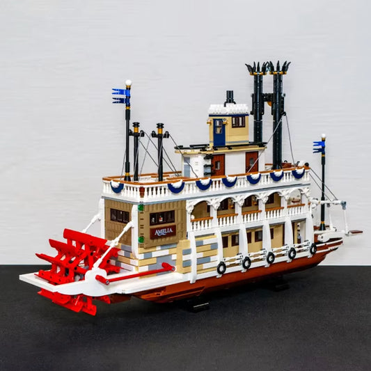 Maquette Bateau à Vapeur Vintage en Blocs de Construction 4090 Pièces – Grand Modèle Maritime Fluvial à Assembler pour Adultes – Collection Décoration Nautique