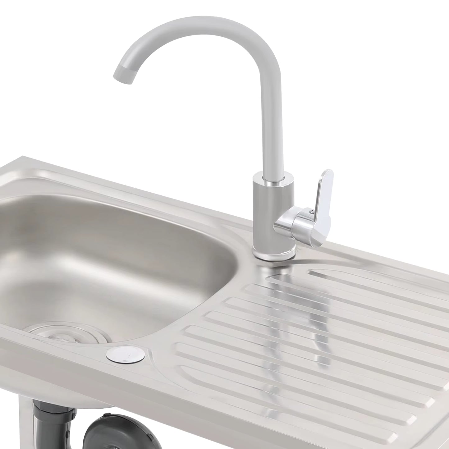 Évier de Cuisine Extérieur avec Support – Bac Inox 75x40x75 cm, Robinet 360°, Table de Travail avec Étagère, Évier Autonome pour Jardin, Camping ou Professionne