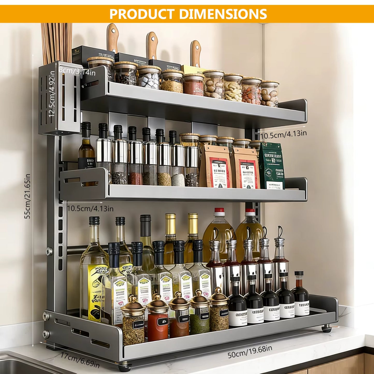 Étagère à Épices 3 Niveaux Réglable en Métal – Organisateur de Cuisine pour Bocaux, Condiments et Assaisonnements
