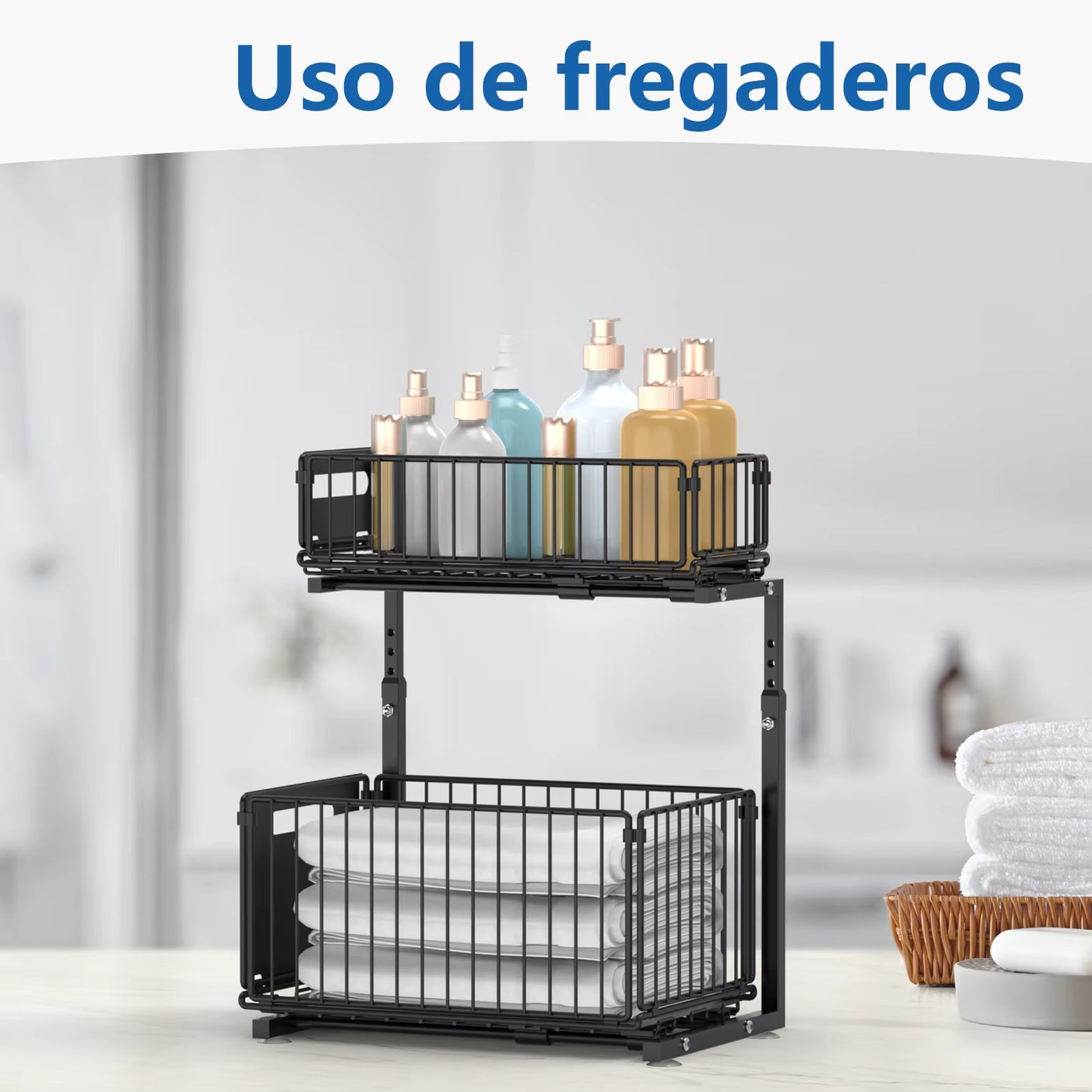 Organisateur extractible 2 niveaux avec tiroirs coulissants pour sous-évier