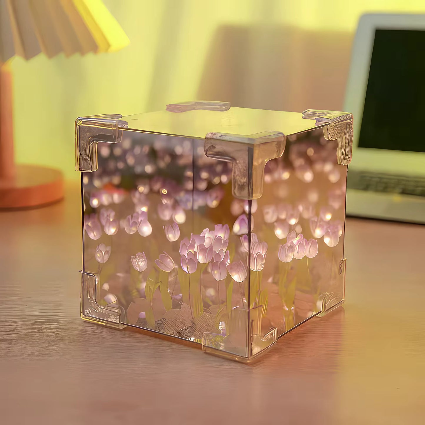 Lampe LED Tulipe DIY Décorative avec Miroir – Veilleuse Fleur Lumineuse pour Chambre, Salon, Bureau, Cadeau Original