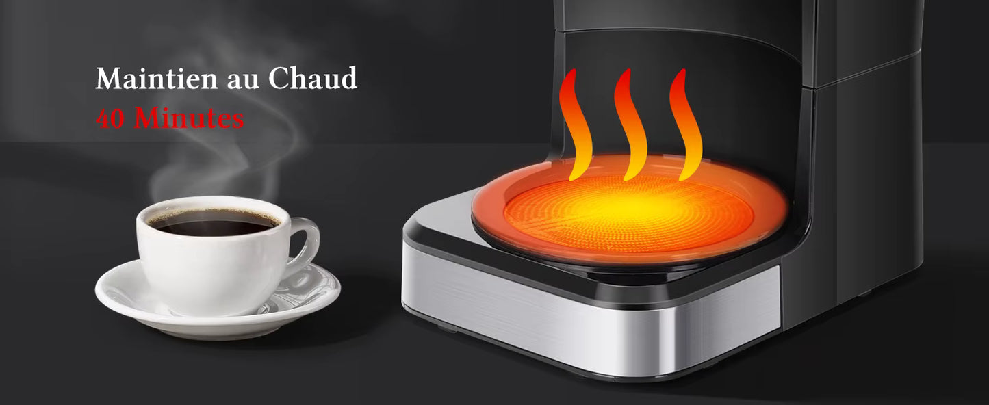 Cafetière Électrique 1,5L 12 Tasses avec Filtre Réutilisable – Machine à Café Programmable 950W, Maintien au Chaud, Idéale Maison & Bureau
