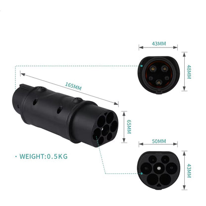 Adaptateur Chargeur EV 32A 7kW – Type 2 vers Type 1 J1772 – Connecteur Recharge Voiture Électrique