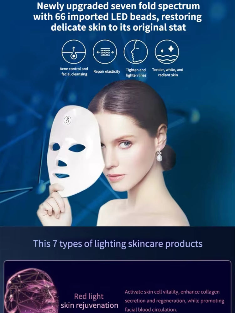 Masque LED de Beauté pour le Visage – Appareil de Soin Lumineux Anti-Imperfections et Relaxation Peau – Lumières Colorées Thérapie Visage