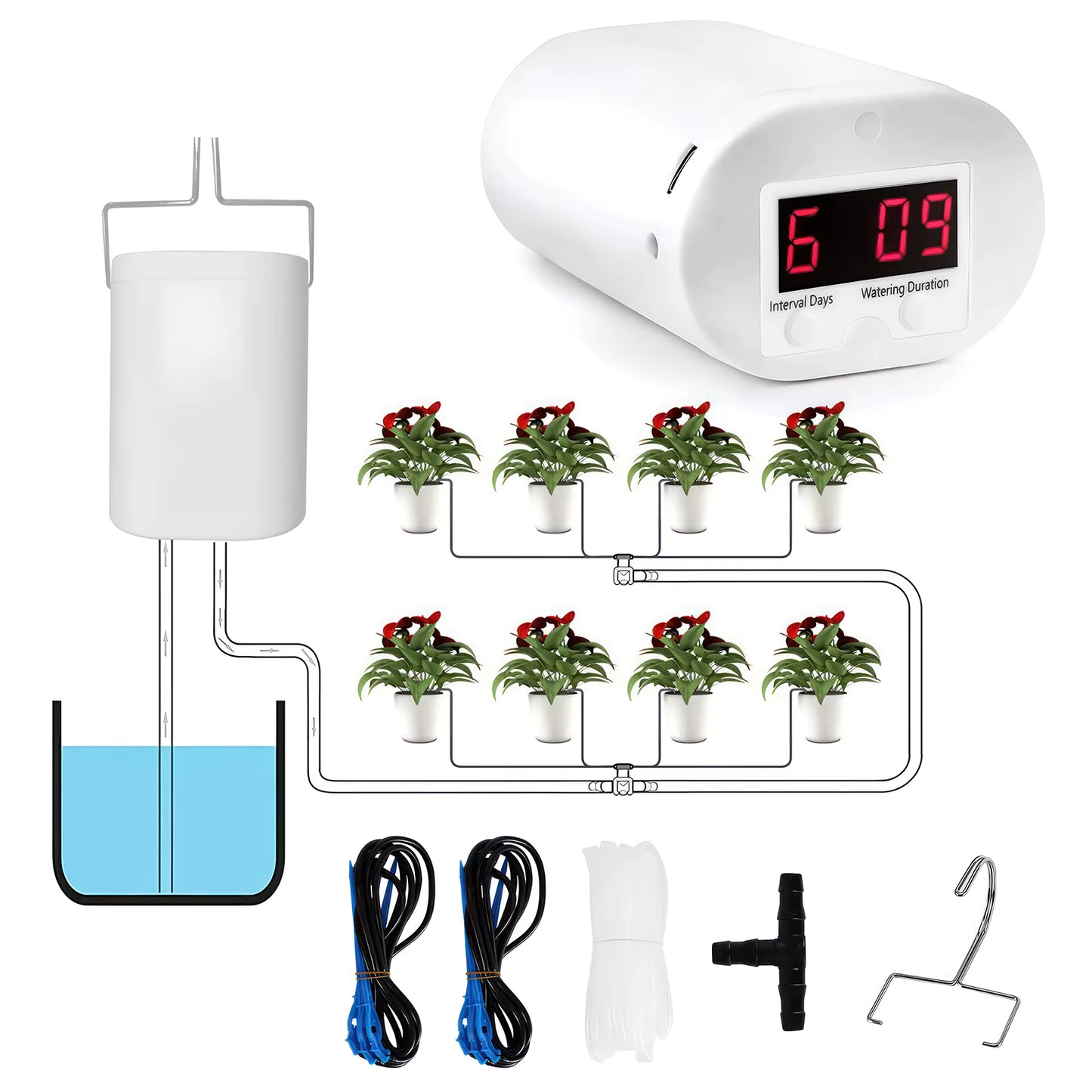 Système d'Arrosage Automatique USB pour Plantes d’Intérieur – Kit Irrigation Goutte à Goutte avec Programmateur pour 8 Pots