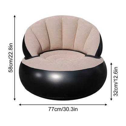Fauteuil Gonflable Rond avec Dossier en PVC Floqué – Canapé Portable Intérieur Extérieur – Gris
