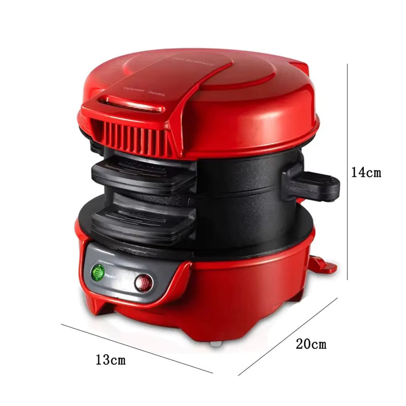 Machine à Hamburgers Multifonctionnelle Électrique 220V Mini Appareil Petit Déjeuner Antiadhésif Rouge Compact