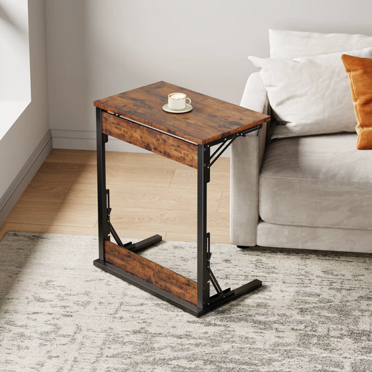 Table basse pliante avec cadre en métal et pieds réglables – Table d’ordinateur pratique pour salon, chambre et bureau – 60 x 37 x 71 cm