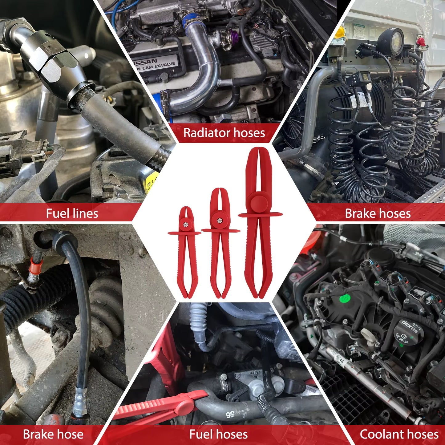 Jeu de 6 Pinces pour Durites Automobile | Pinces Flexible Carburant Frein Radiateur | Outil de Serrage Tuyaux Voiture Moto Atelier
