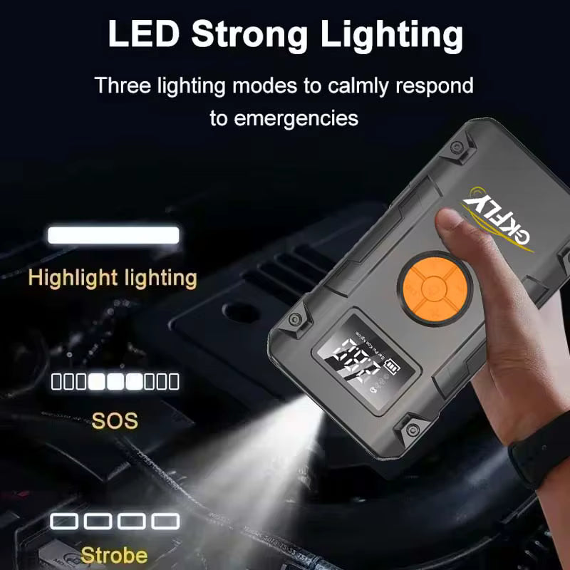 Booster Batterie Voiture 4000A avec Compresseur Air 150 PSI – Démarreur Portable Rechargeable USB – Gonfleur Pneus Auto Moto SUV