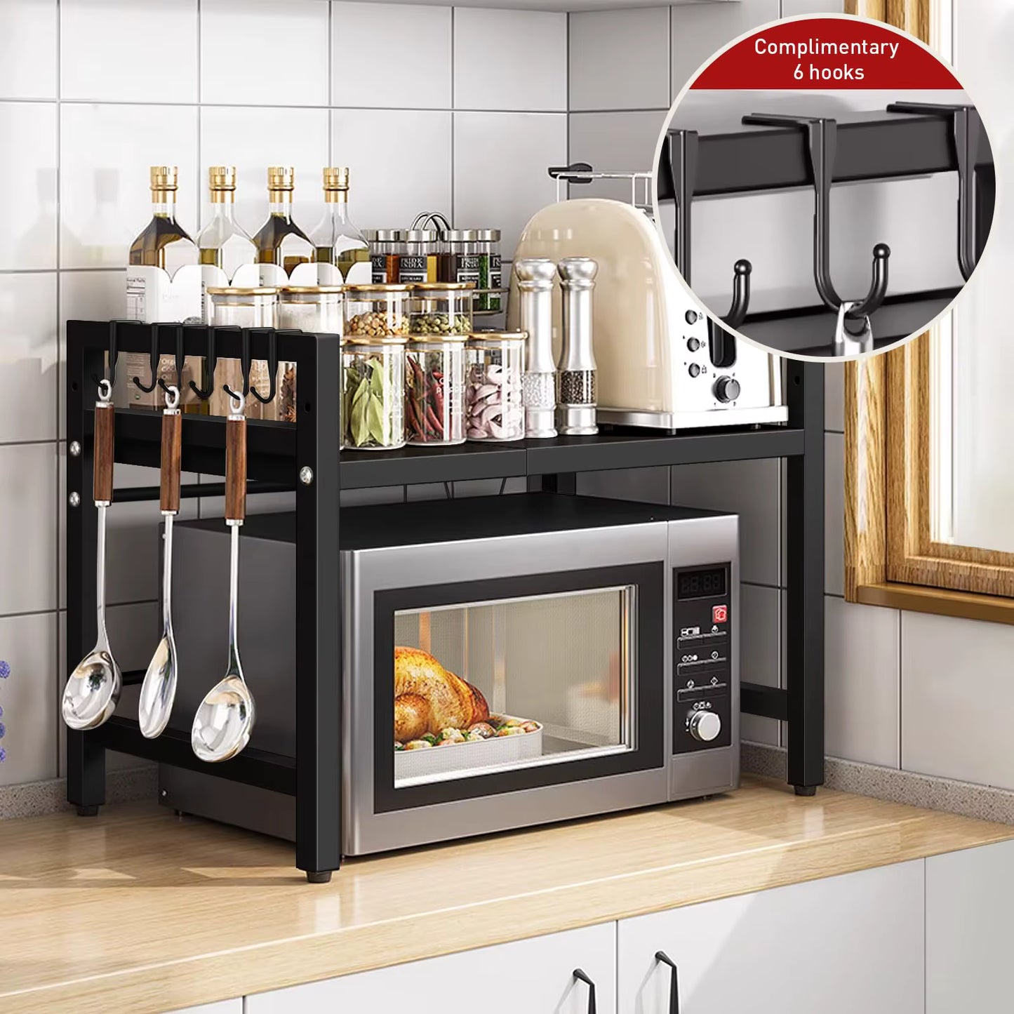 Organisateur d’étagère extensible pour micro-ondes 42–64 cm