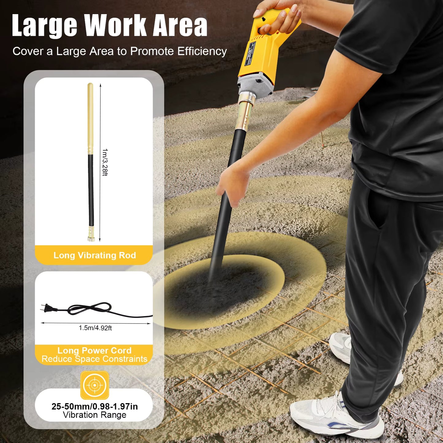 Vibrateur à Béton Électrique 800W – Aiguille Vibrante 1m – Outil Compactage Béton 4500 tr/min – Outil Chantier Construction