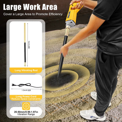 800W电动混凝土振捣器 – 1米振捣针 – 4500转/分混凝土振实工具 – 建筑工地施工工具