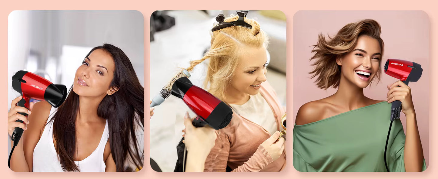 Sèche-cheveux de Voyage Pliable 1500W – Double Tension 110-220V, 2 Vitesses, Compact, Léger, Protection Surchauffe, Idéal Déplacement