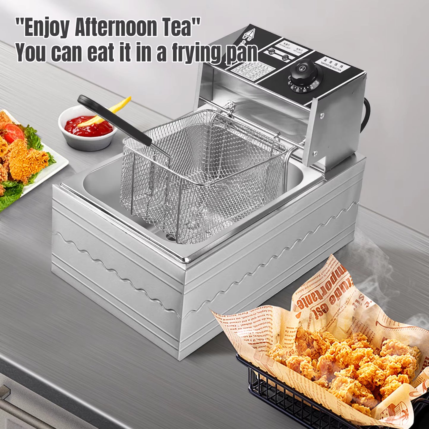 Friteuse Électrique Professionnelle 6L Inox Simple Cuve avec Panier – Contrôle Température – Cuisine Restaurant