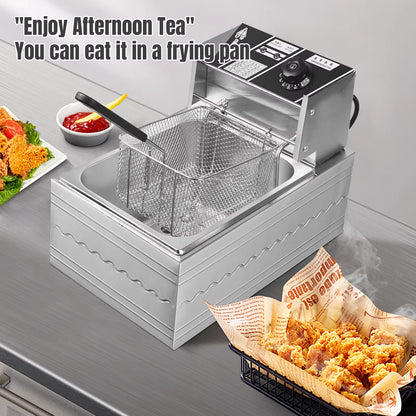 Friteuse Électrique Professionnelle 6L Inox Simple Cuve avec Panier – Contrôle Température – Cuisine Restaurant