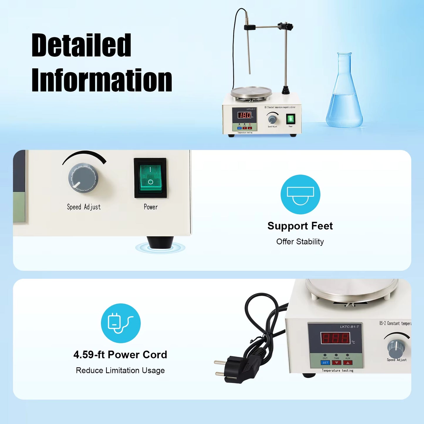 Agitateur Magnétique Chauffant 250W – Plaque Chauffante avec Contrôle Température et Vitesse – Mélangeur de Laboratoire Numérique 2000 ml