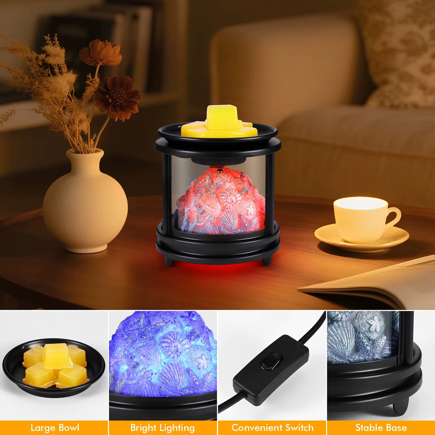 Chauffe-Cire Électrique pour Fondants Parfumés et Huiles Essentielles | Brûleur de Cire Décoratif avec Effet Feu de Bois pour Maison et Chambre