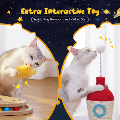 火箭太空猫抓柱 – 空间设计猫爬架 – 带平台抓柱 – 室内猫咪用品