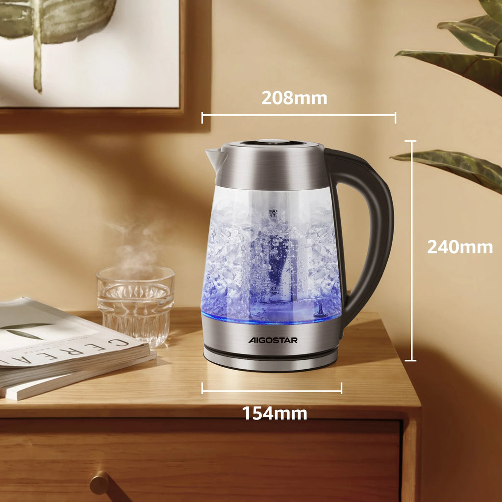 Bouilloire Électrique en Verre 1,7L – 2200W, Réglage de Température, Infuseur à Thé, Maintien au Chaud, Éclairage LED