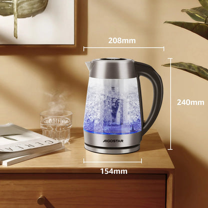Bouilloire Électrique en Verre 1,7L – 2200W, Réglage de Température, Infuseur à Thé, Maintien au Chaud, Éclairage LED