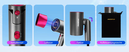Sèche-cheveux Professionnel 1800W – 3 Températures, 2 Vitesses, Air Froid, Pliable, Léger, Idéal Voyage et Usage Quotidien