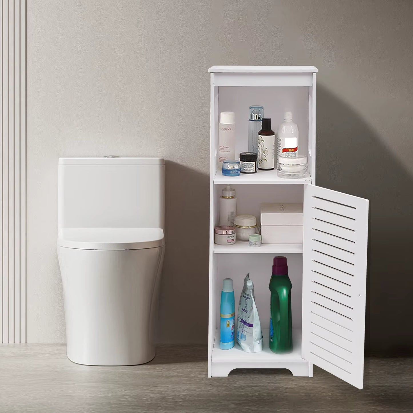 Armoire de Salle de Bain 4 Niveaux en PVC – Étagère de Rangement Étanche avec Porte Ventilée