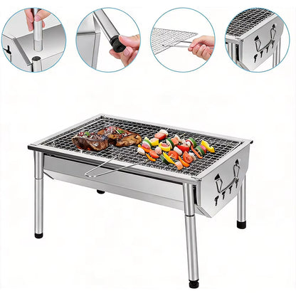 Barbecue à Charbon Portable Pliable en Acier Inoxydable – Grille Amovible | Jardin, Camping & Pique-Nique