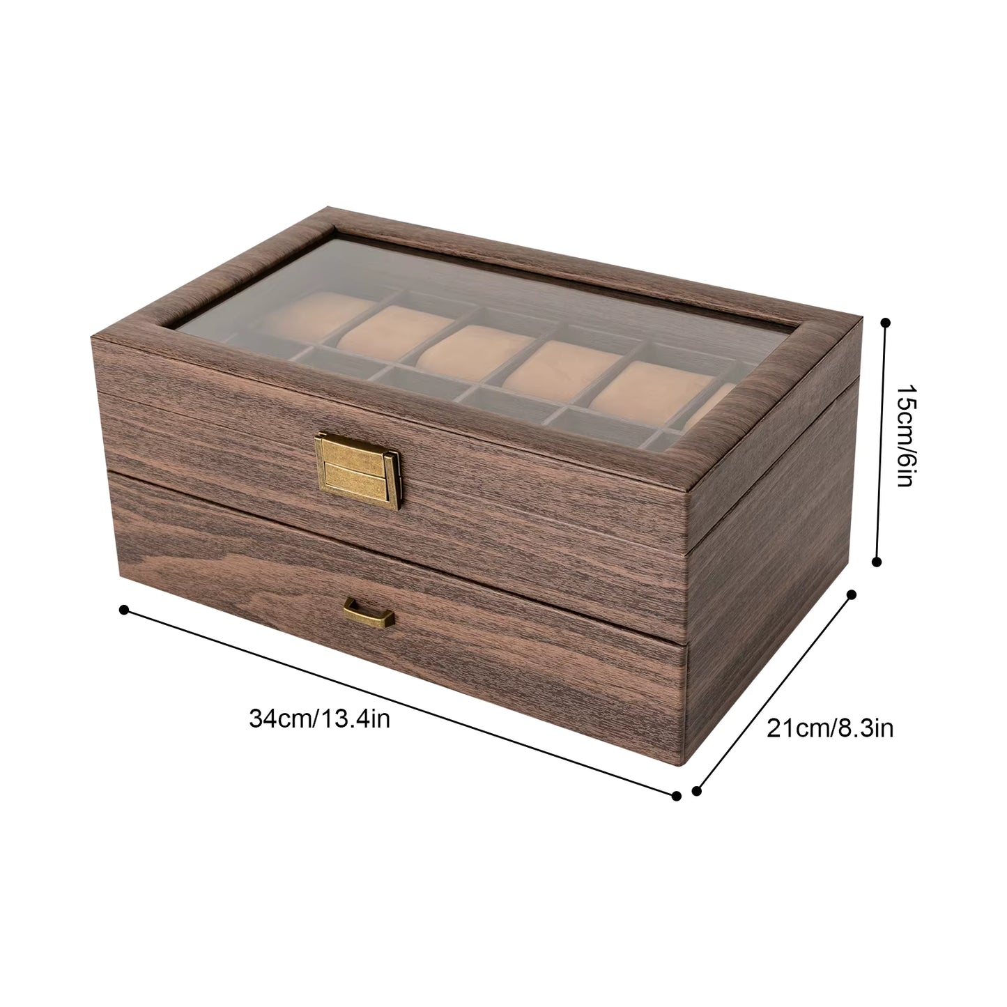 Boîte à Montres 24 Compartiments avec Vitrine – Coffret de Rangement Bijoux 2 Niveaux, Organisateur Montres en Bois avec Fenêtre Verre, Design Élégant