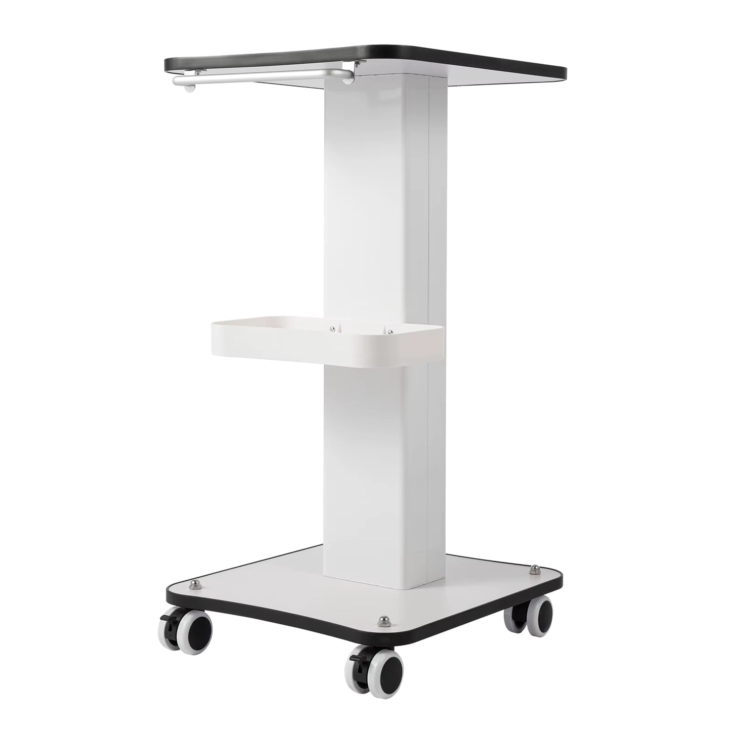 Chariot de Beauté Multifonction à Roulettes 360° – 4 Roues Verrouillables, Support Appareil Esthétique, Table Mobile Salon, Blanc
