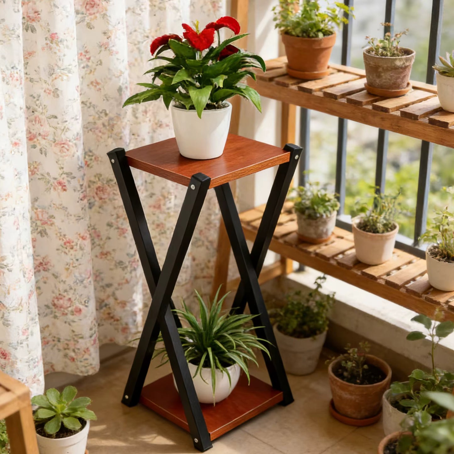 Support Plante Bois 60 cm – Étagère à Fleurs Intérieur Extérieur – Porte Plante Design Moderne pour Salon, Balcon, Terrasse et Jardin