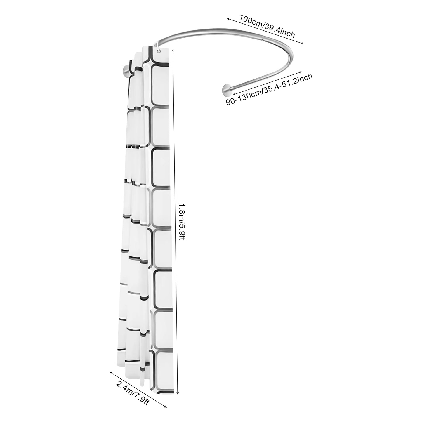 Tringle de douche extensible 0,9-1,3 m en inox