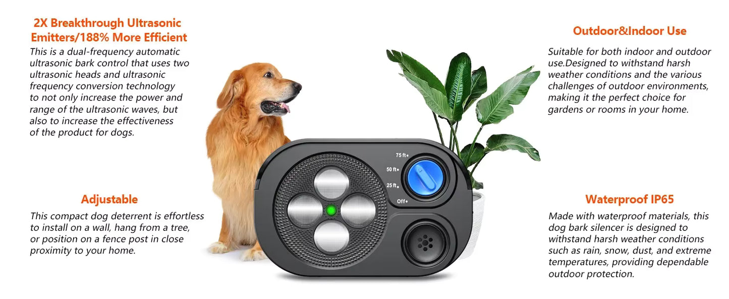 Dispositif Anti-Aboiement Ultrasonique pour Chien – Appareil de Dressage et Prévention des Aboiements – Contrôle Sonore Automatique Rechargeable USB – Noir