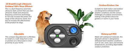 Ultrasonic Anti-Barking Device for Dogs – Training and Bark Prevention Tool – Rechargeable USB Automatic Sound Control – Black